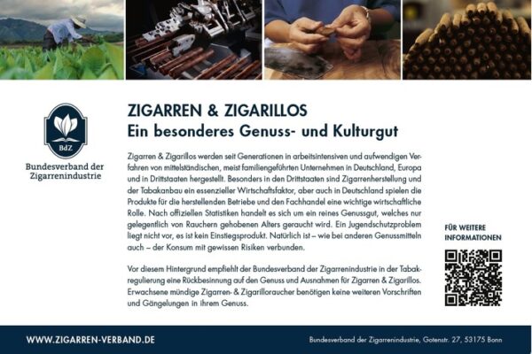 75 Jahre Bundesverband der Zigarrenindustrie / 75 Jahre Einsatz für das Kultur- und Genussgut Zigarren und Zigarillos, für Mittelstand und Familienunternehmen in der Tabakwirtschaft